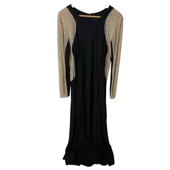 Xscape Black and Gold Long Sleeve Dress - Picture 3 of 13